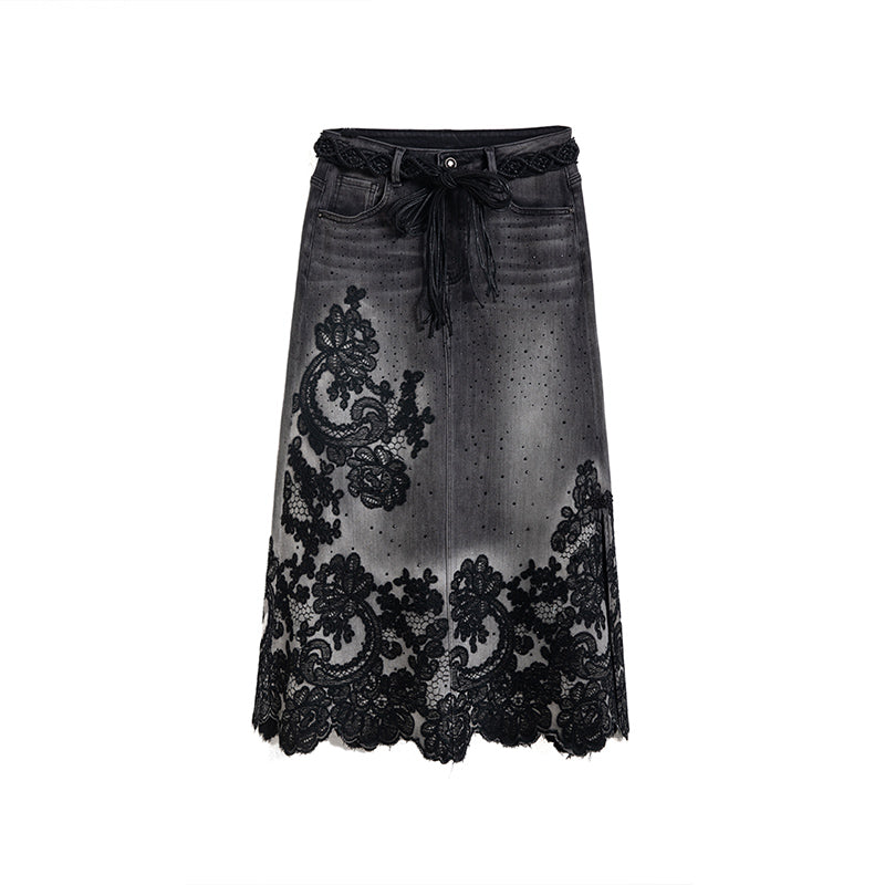 【 AHNGO】 Spring and summer new heavy industry embroidery flower hot stamping design, slim fit and versatile women's half body skirt 8920