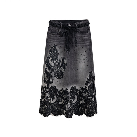 【 AHNGO】 Spring and summer new heavy industry embroidery flower hot stamping design, slim fit and versatile women's half body skirt 8920