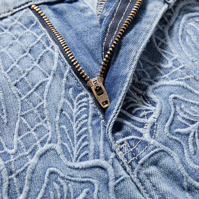 [AHNGO] Summer New Blue Pattern Embroidered Hot Diamond High Waist Wide Legs Look Thin Loose Straight Women's Jeans 8782