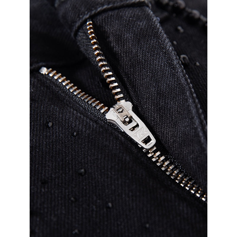 [AHNGO] New black design pattern hollow splicing high waist and wide legs show height and slimming fashion pants jeans 8830