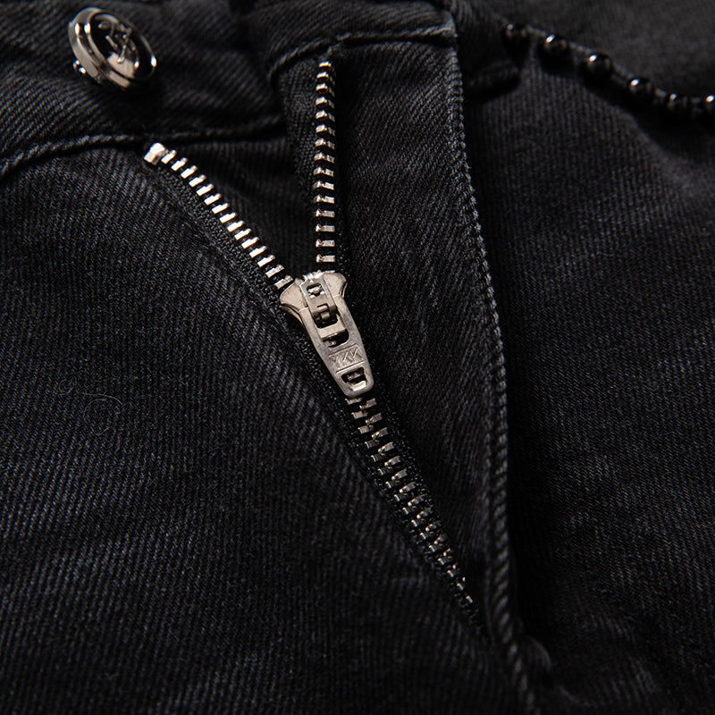 【 AHNGO 】 Spring Designer's New Black Rose Embroidered Nail Bead Wide Leg Straight Tube Loose Medium High Waist Women's Clothing 8908