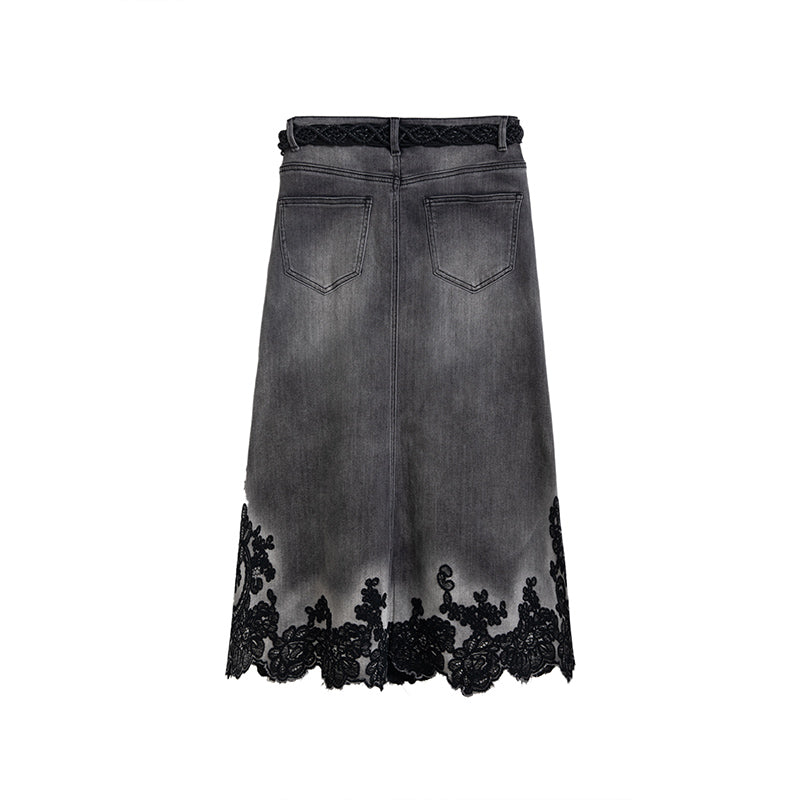 【 AHNGO】 Spring and summer new heavy industry embroidery flower hot stamping design, slim fit and versatile women's half body skirt 8920