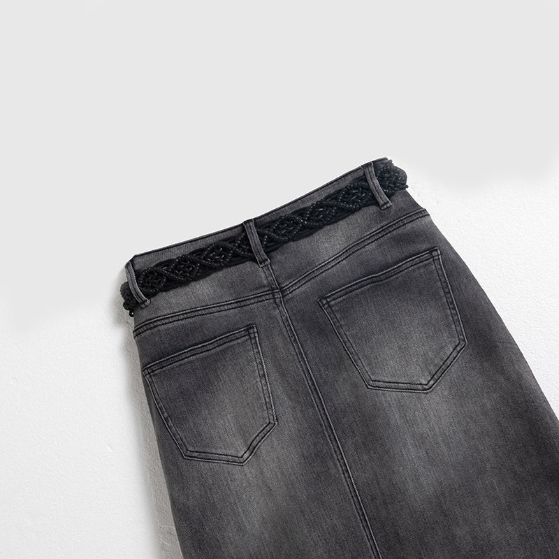 【 AHNGO】 Spring and summer new heavy industry embroidery flower hot stamping design, slim fit and versatile women's half body skirt 8920