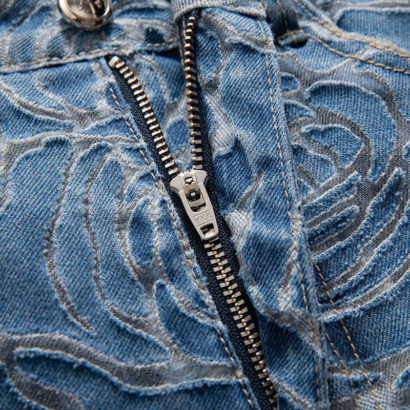 [AHNGO] Summer new blue hollow inner lining high waist wide leg loose slimming fashionable jeans for women 8922