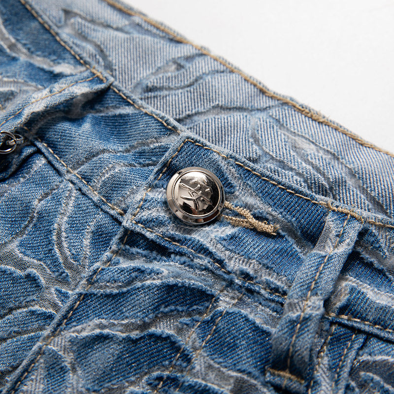 [AHNGO] Summer new blue hollow inner lining high waist wide leg loose slimming fashionable jeans for women 8922