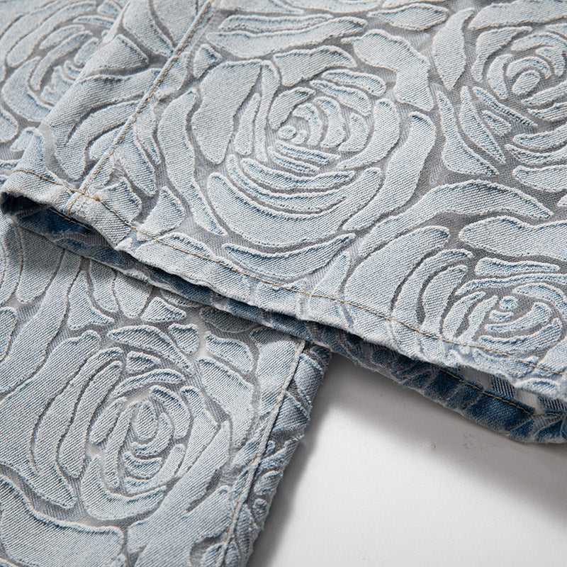 [AHNGO] Summer new blue hollow inner lining high waist wide leg loose slimming fashionable jeans for women 8922