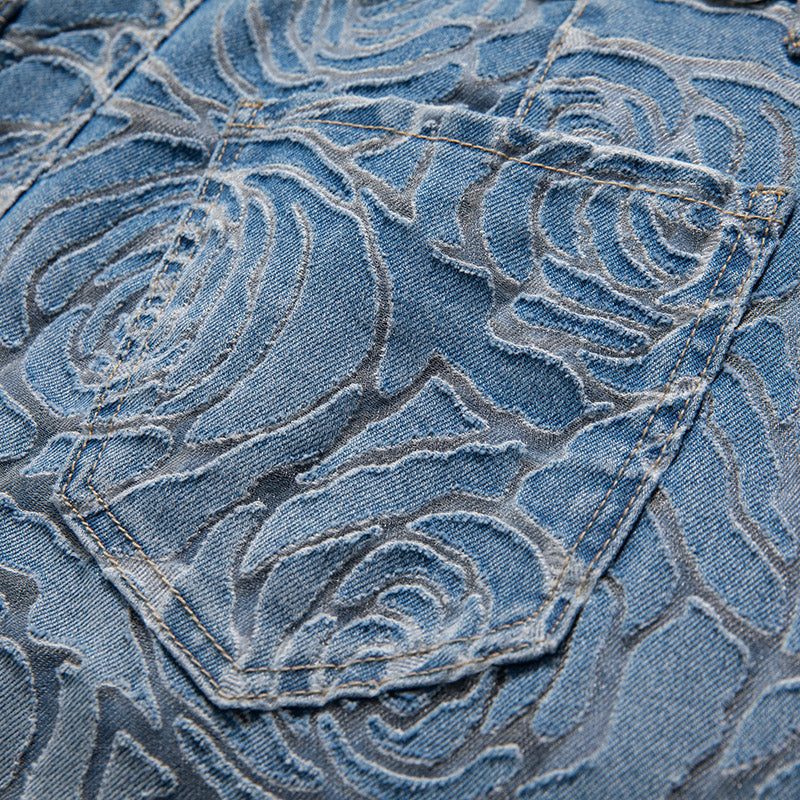 [AHNGO] Summer new blue hollow inner lining high waist wide leg loose slimming fashionable jeans for women 8922