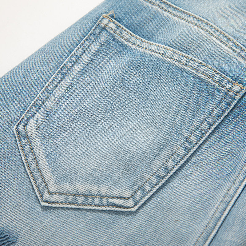 [AHNGO] Summer designer's new blue rose hollowed out embroidered wide leg pants with mid to high waisted women's clothing 8945