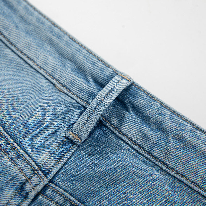 [AHNGO] Spring and Summer New Blue Pattern Embroidered Hot Diamond Look Slimming Loose Straight Women's Jeans 8948