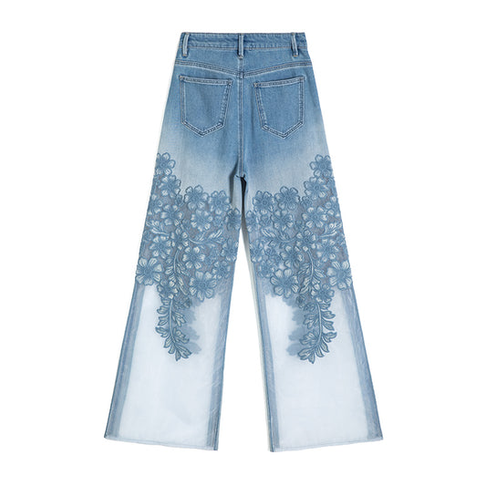 AHNGO jeans spring summer mesh hollow blue jeans 8926