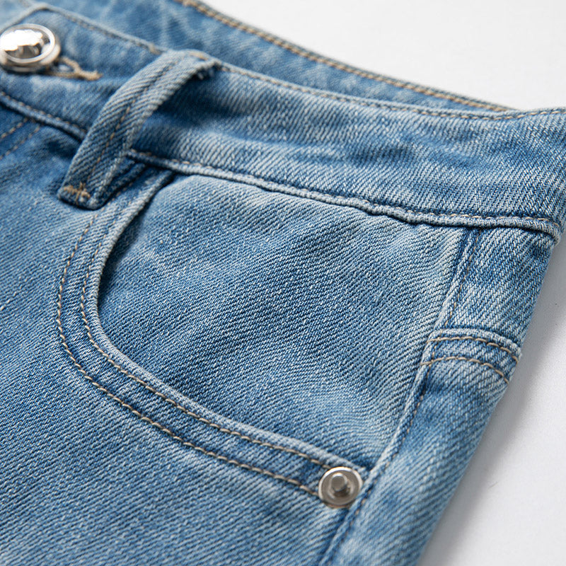 AHNGO jeans spring summer mesh hollow blue jeans 8926