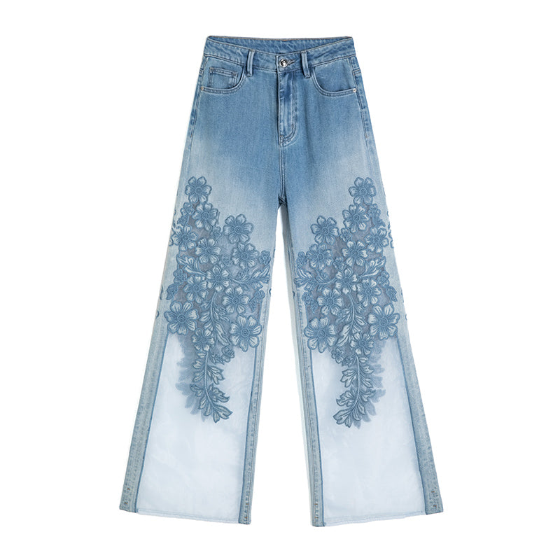 AHNGO jeans spring summer mesh hollow blue jeans 8926