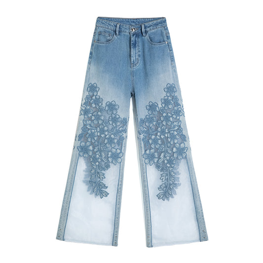 AHNGO jeans spring summer mesh hollow blue jeans 8926
