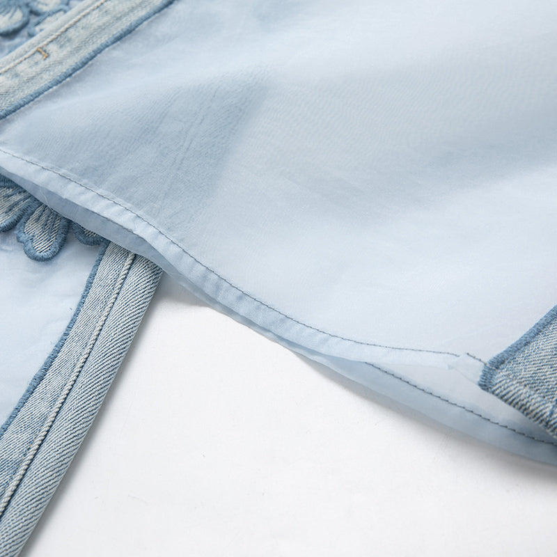 AHNGO jeans spring summer mesh hollow blue jeans 8926